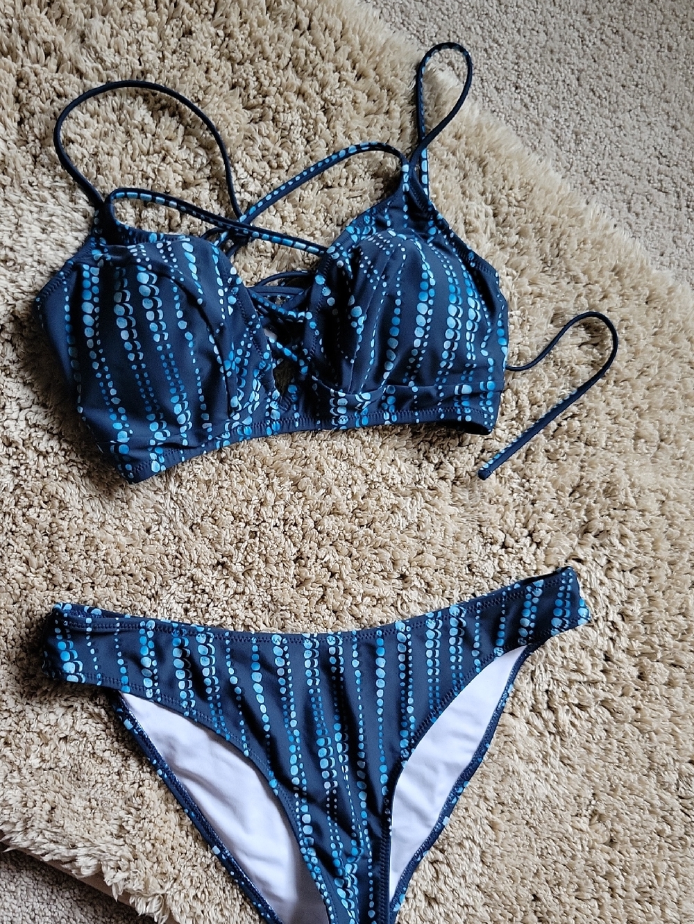 Cupshe Blue Dot Striped Bikini Set